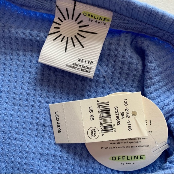 Aerie Offline XS Blue Oversized Takes Two To Tango Waffle Knit Top NWT - Picture 7 of 14